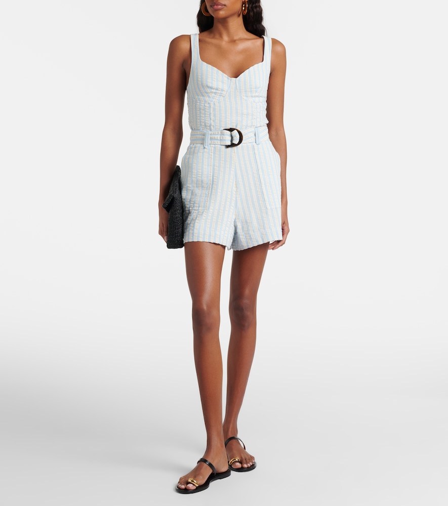 Simkhai Striped cotton-blend seersucker romper