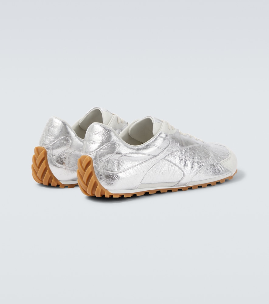 Bottega Veneta Orbit Flash Suede-trimmed Metallic Leather Sneakers In Silver