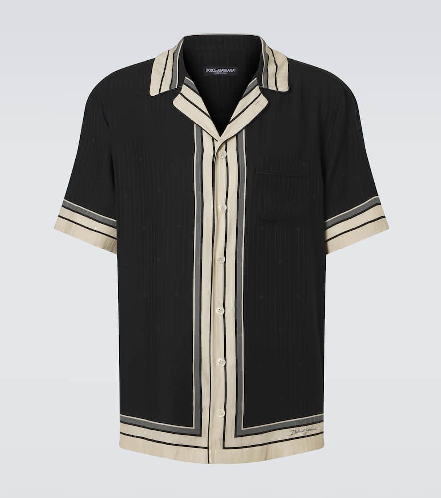 Dolce & Gabbana Striped Silk Bowling Shirt In Black