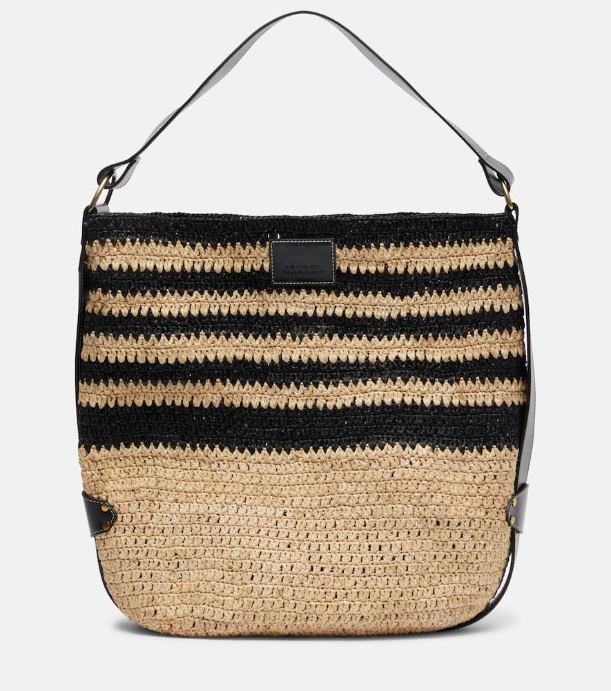 Isabel Marant Bayia Striped Raffia Shoulder Bag In Sand