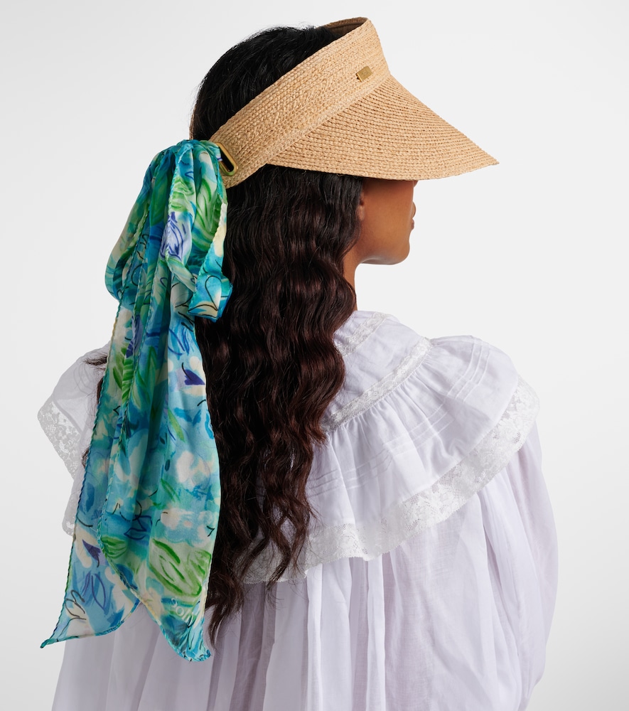 Chloé Silk-trimmed raffia visor