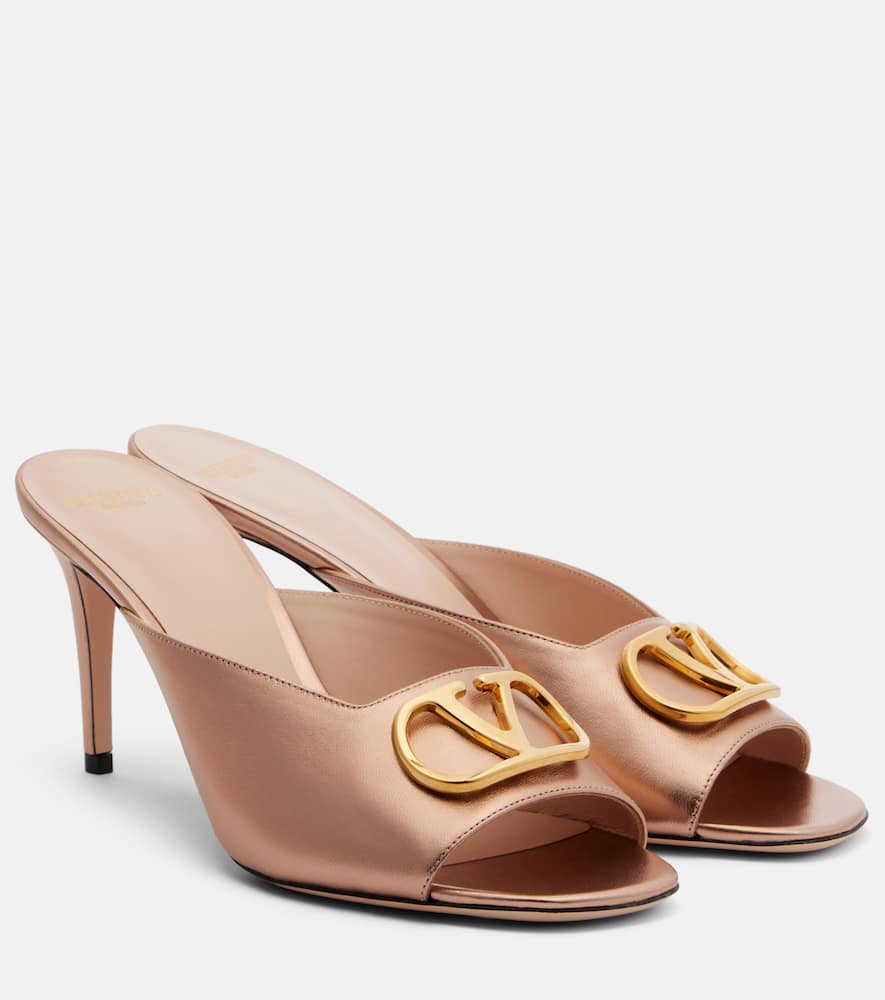 Valentino Garavani Vlogo Metallic Leather Mules In Brown