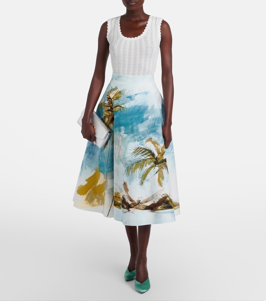Oscar de la Renta Printed cotton-blend poplin midi skirt