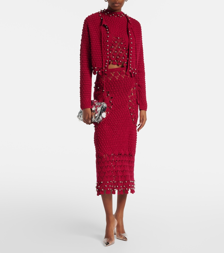 Rabanne Embellished crochet cotton midi skirt