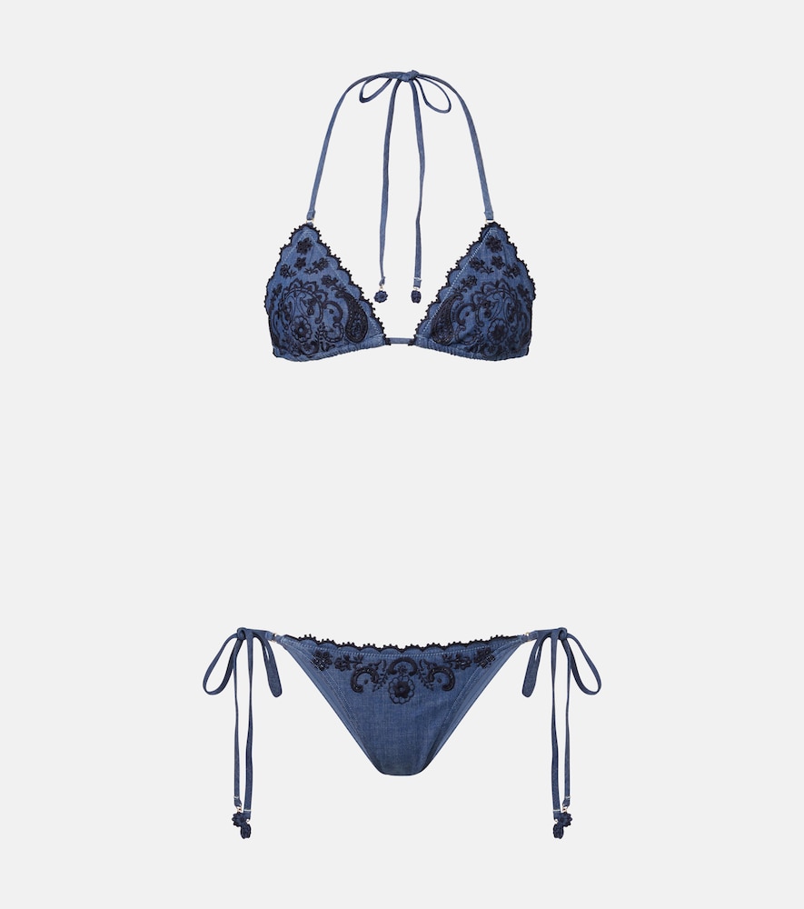 Zimmermann Aster embroidered denim bikini
