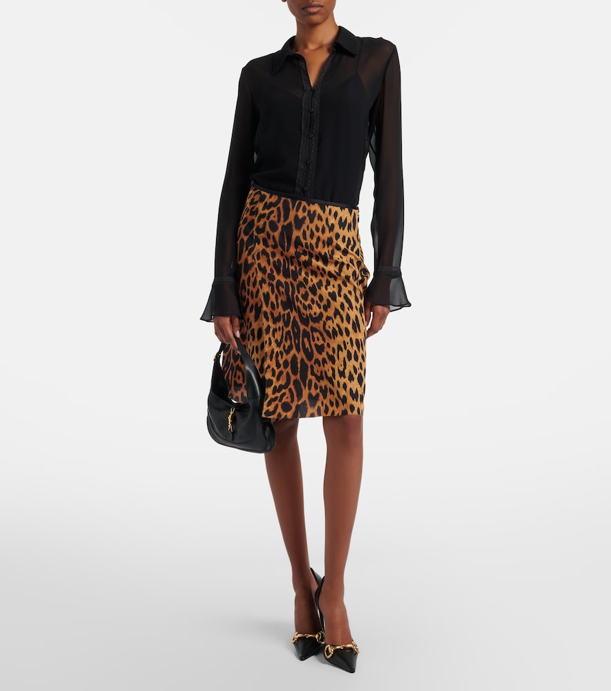  Gucci Gucci Leopard-print Silk Midi Skirt 