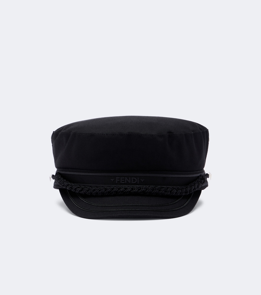 Fendi Logo Cotton Newsboy Hat In Black