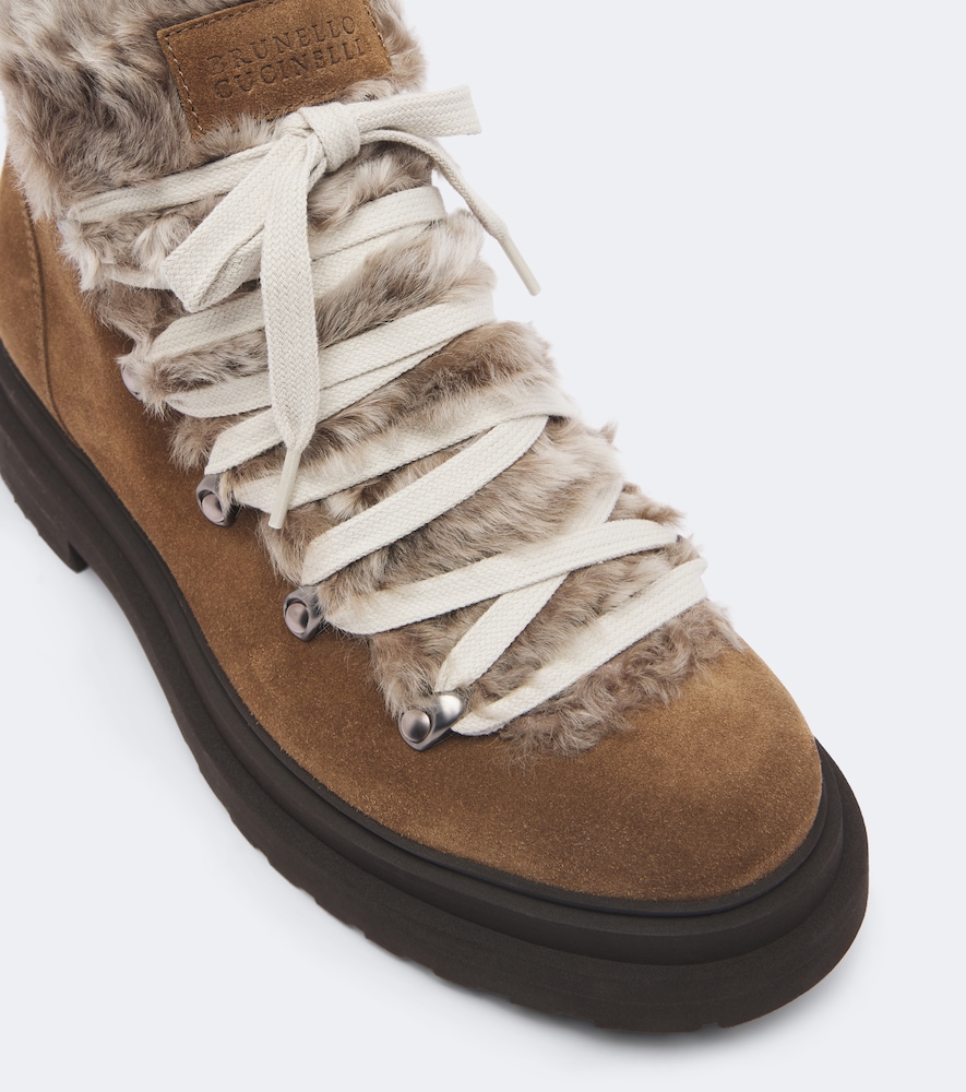 Monili Shearling-Trimmed Suede Lace-Up Boots