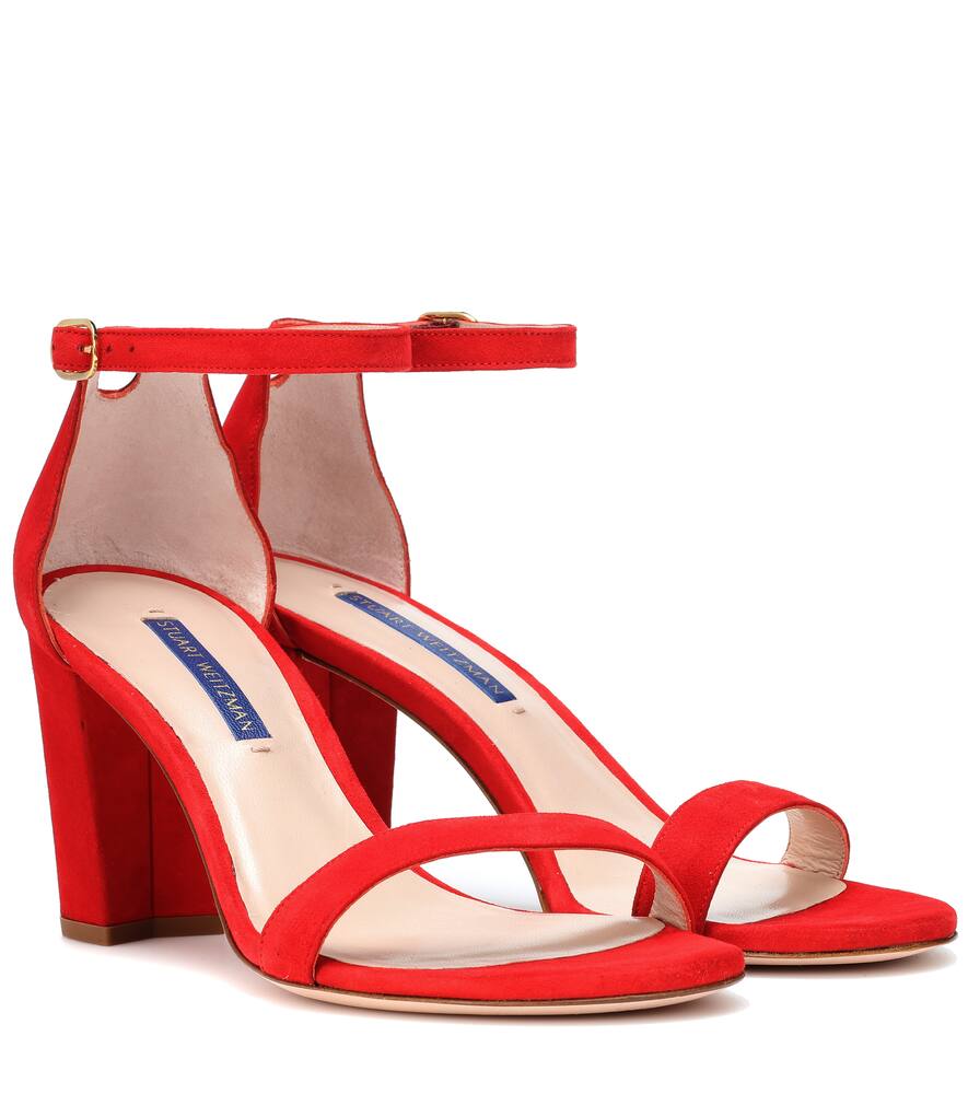 Click to view more detailed imagery on our partner's website Stuart Weitzman 80mm Nearly Nude Suede Sandals In Rouge