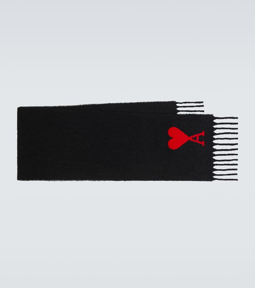Ami Alexandre Mattiussi Ami De Caur-logo Fringed Wool Scarf In Black