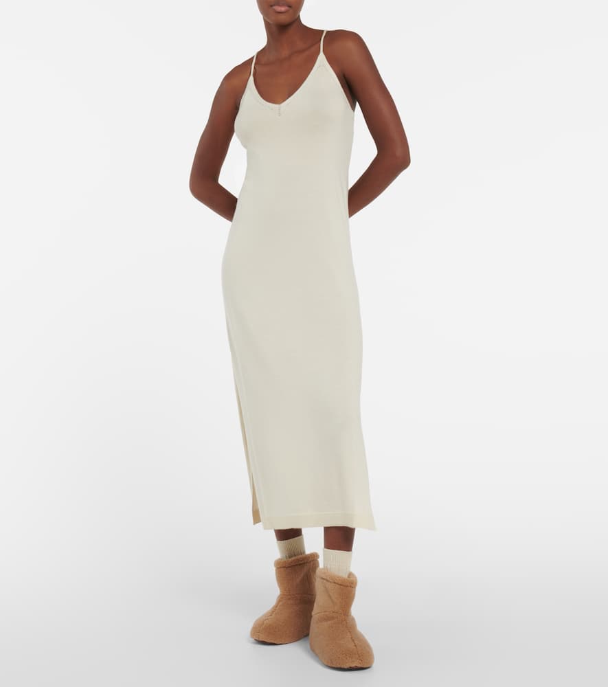 Shop Loro Piana Ajour Cashmere Midi Dress In White Snow