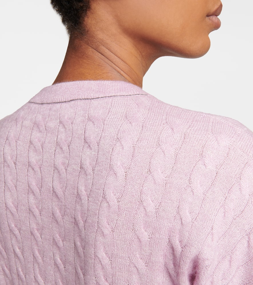 Shop Brunello Cucinelli Cable-knit Alpaca Wool And Cotton Cropped Sweater In Grey Pink