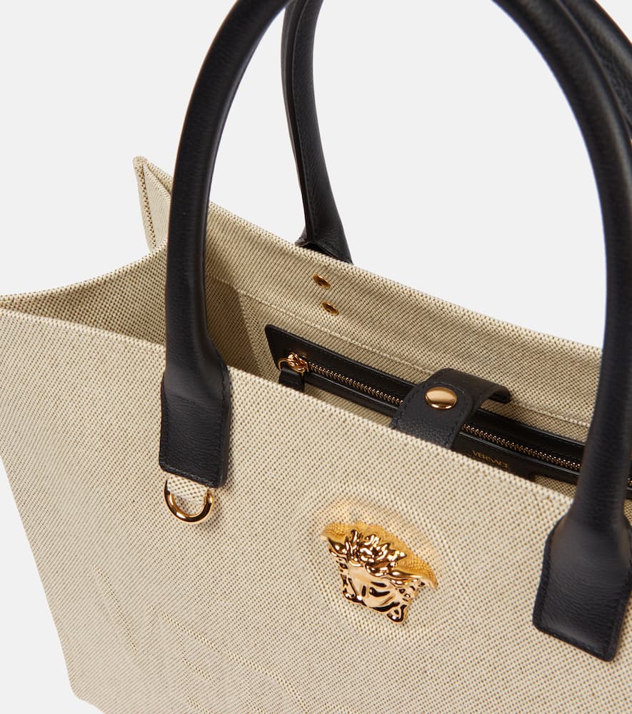 Shop Versace La Medusa Canvas Tote Bag In Rope/black  Gold