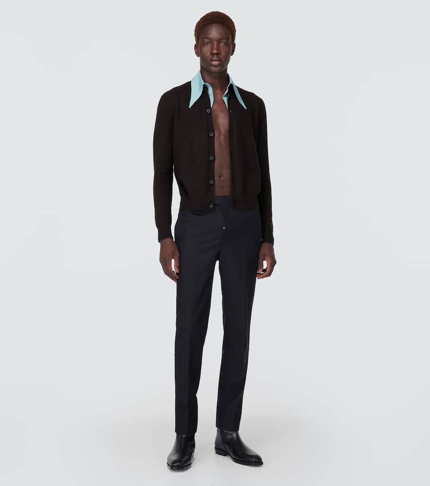 Prada Detachable-collar Cashmere-blend Cardigan In Brown