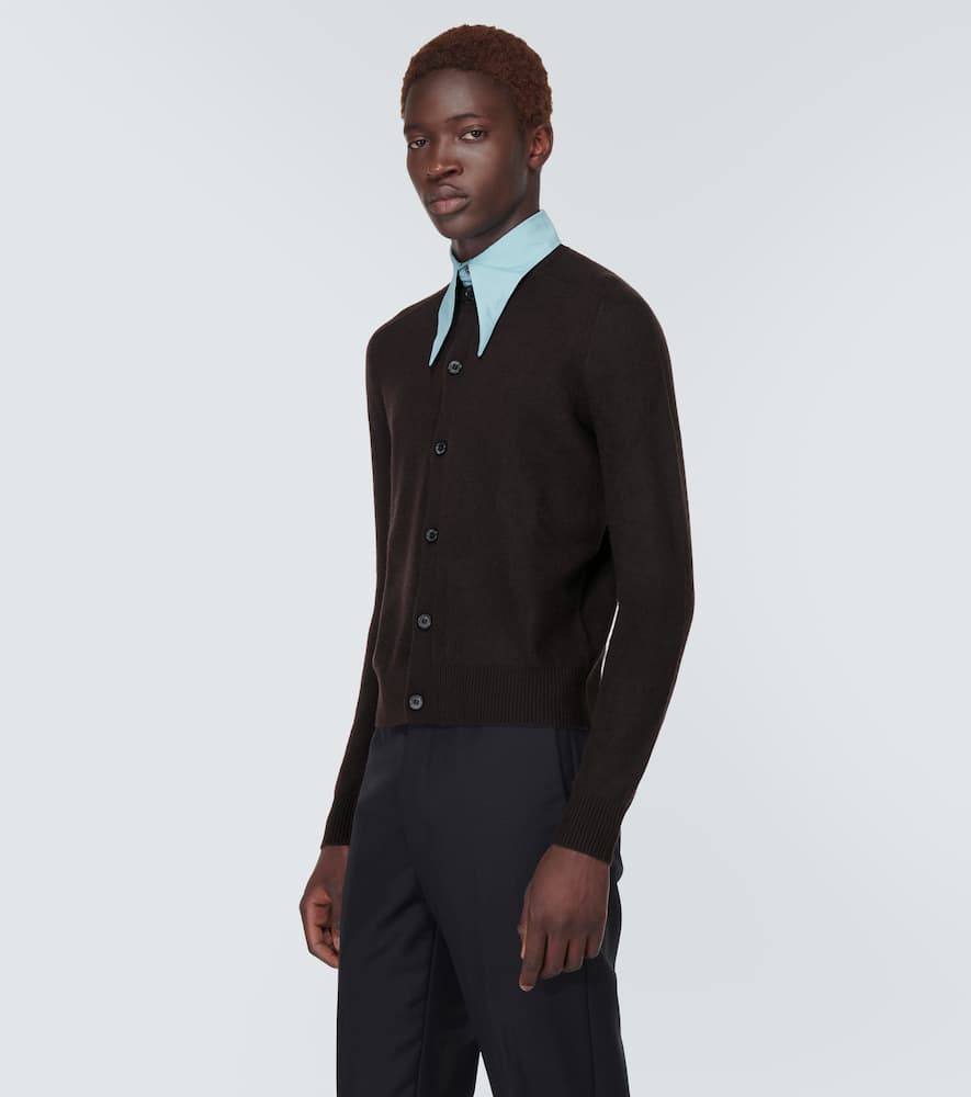 Prada Detachable-collar Cashmere-blend Cardigan In Brown