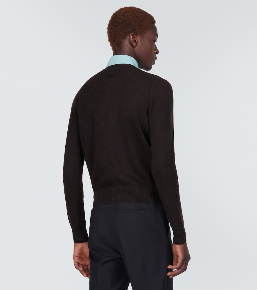 Prada Detachable-collar Cashmere-blend Cardigan In Brown