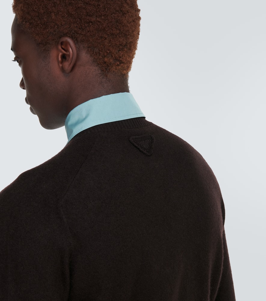 Prada Detachable-collar Cashmere-blend Cardigan In Brown