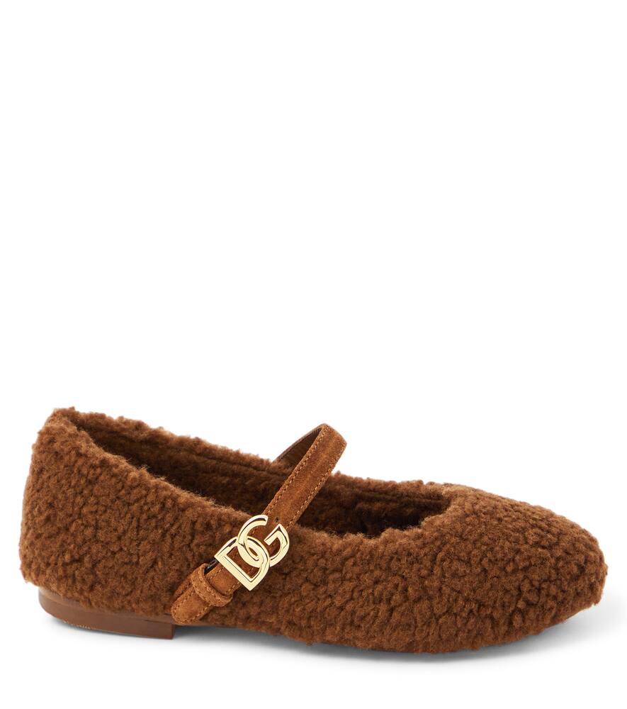 Dolce & Gabbana Faux Shearling Ballet Flats In Brown