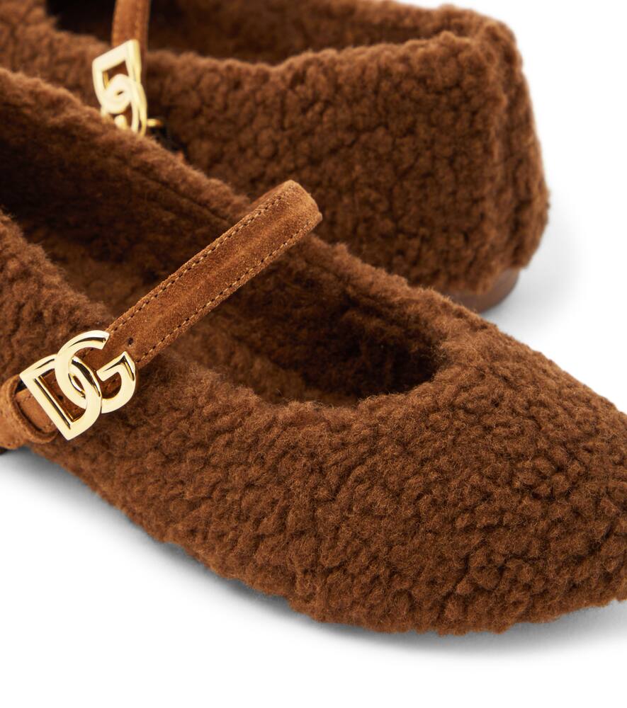 Dolce & Gabbana Faux Shearling Ballet Flats In Brown