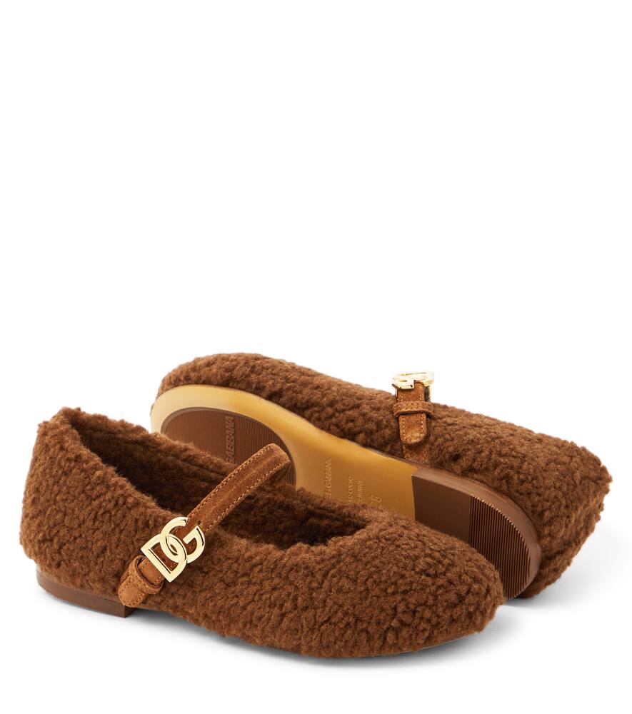 Dolce & Gabbana Faux Shearling Ballet Flats In Brown