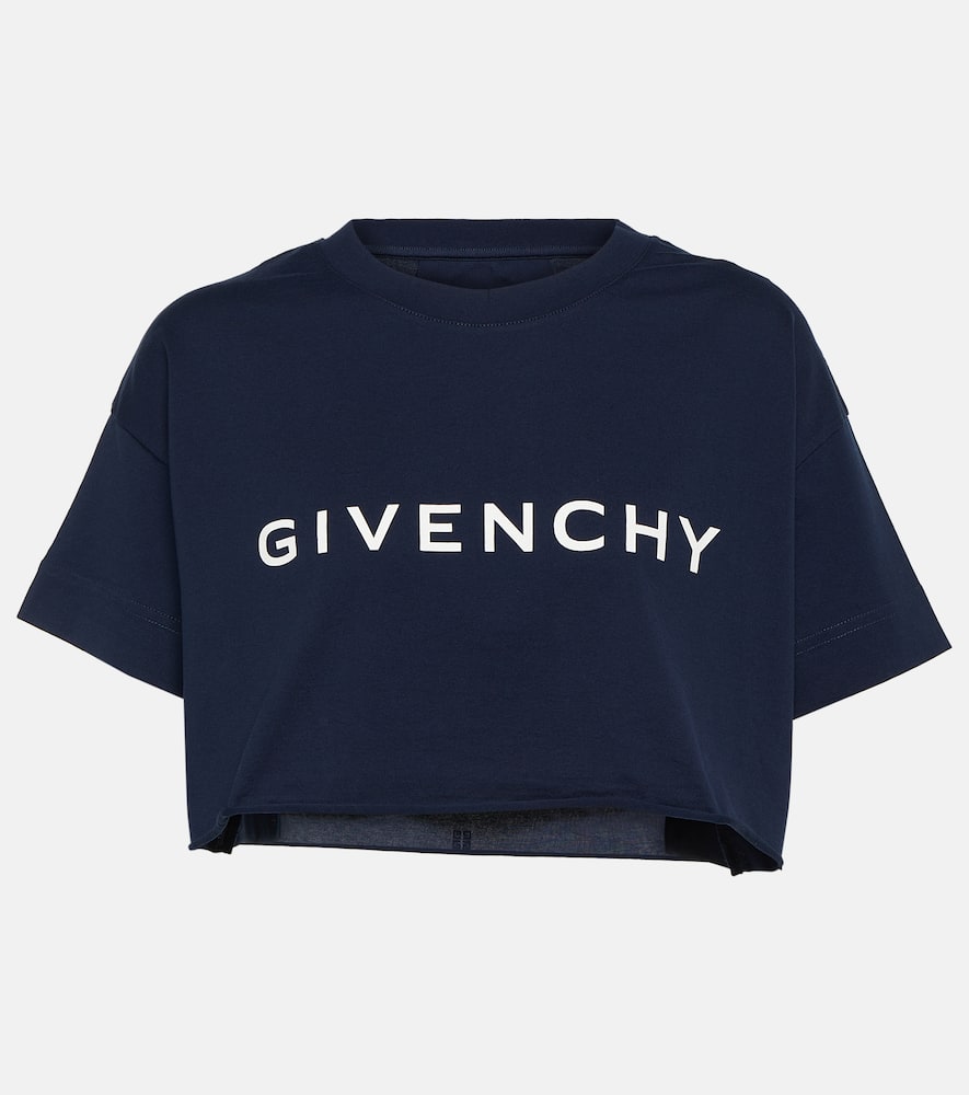 Givenchy Logo Cropped Cotton Jersey T-shirt In Blue