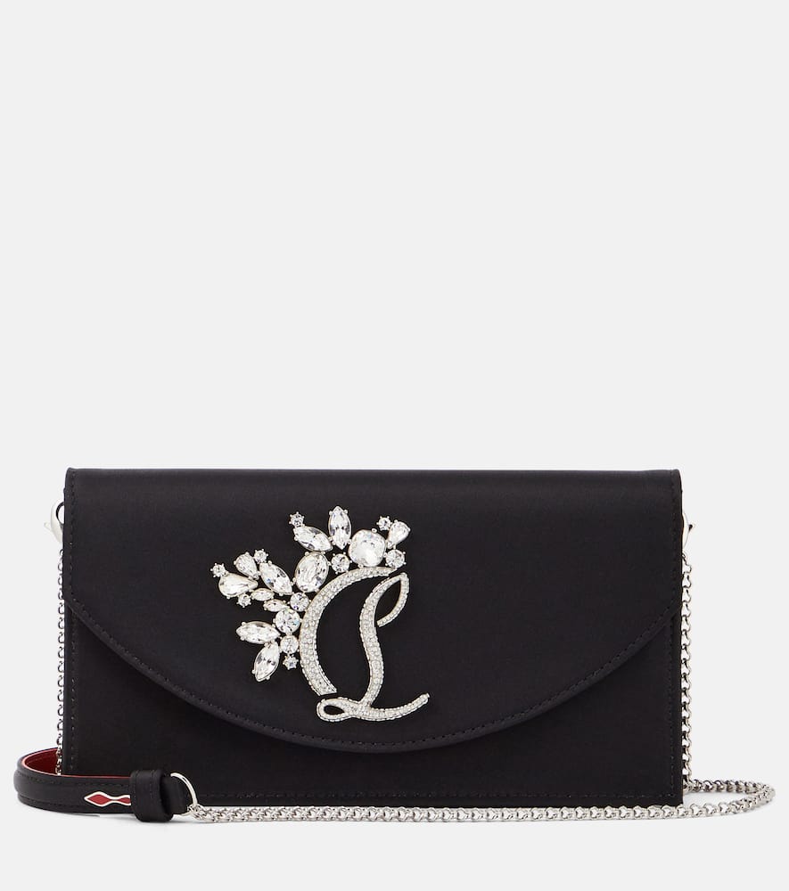 CHRISTIAN LOUBOUTIN LOUBI54 SMALL LEATHER-TRIMMED SILK CLUTCH