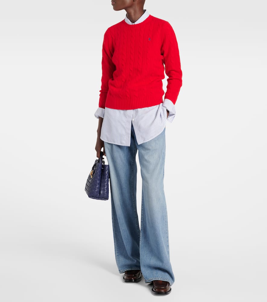Polo Ralph Lauren Ralph Lauren Bright Hibiscus Cotton Cable-knit Crew Neck Sweater In Red