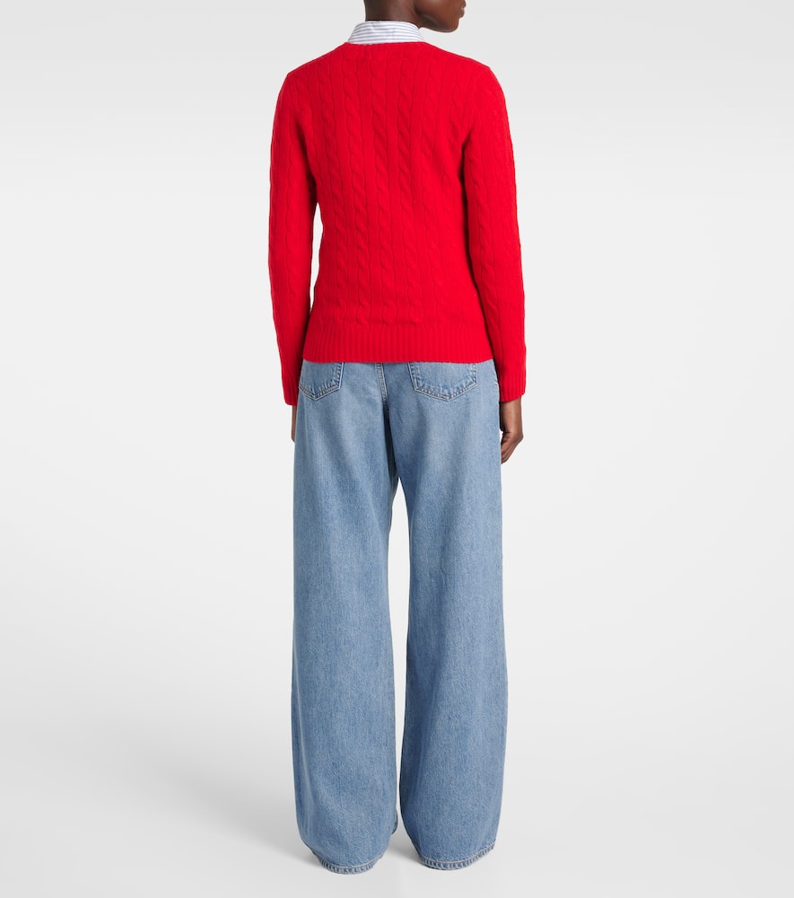 Polo Ralph Lauren Ralph Lauren Bright Hibiscus Cotton Cable-knit Crew Neck Sweater In Red