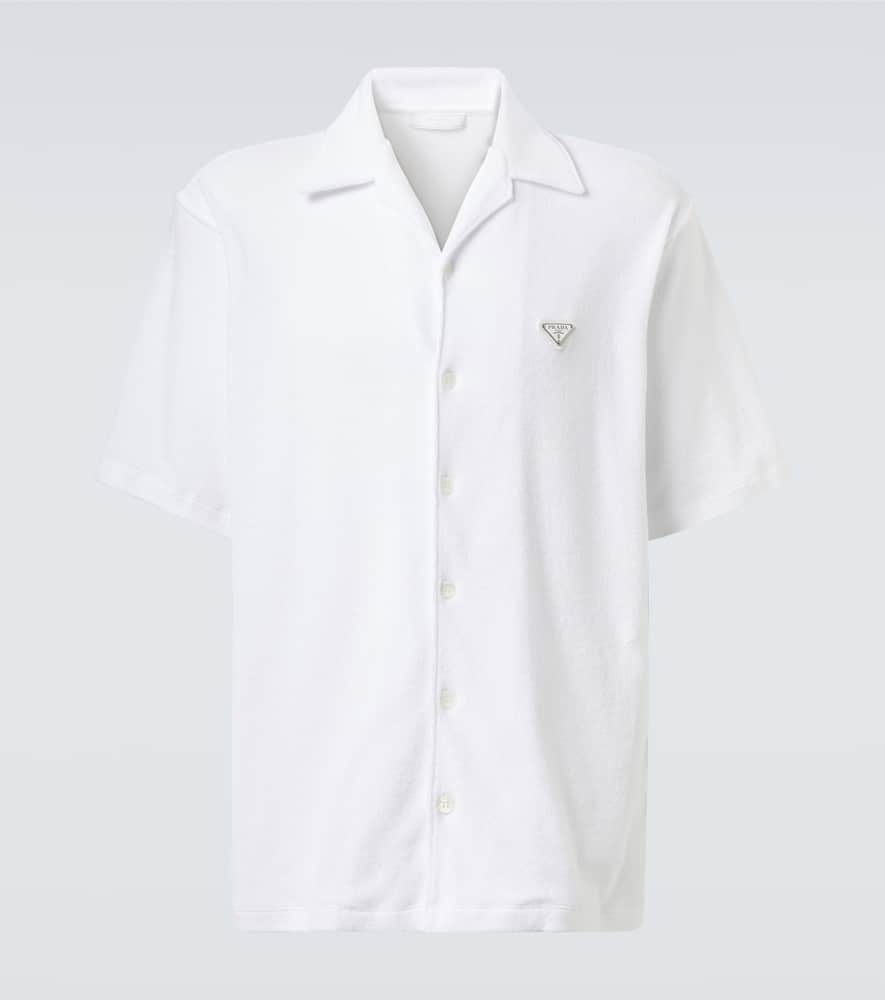 Prada Men's Spugna Terry Bowling Shirt In Weiss