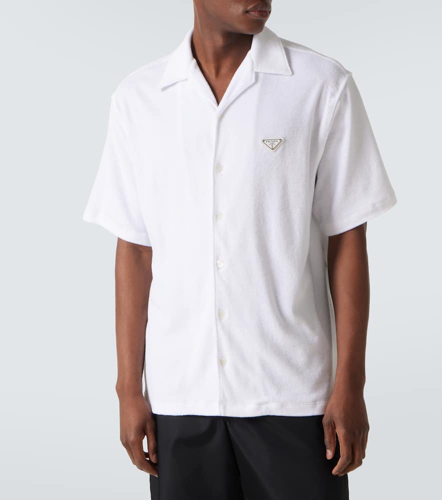 Prada Men's Spugna Terry Bowling Shirt In Weiss