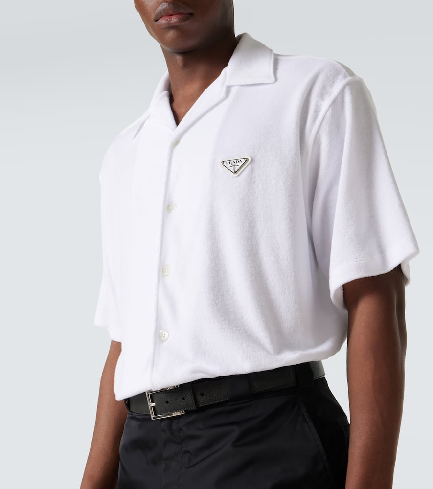 Prada Men's Spugna Terry Bowling Shirt In Weiss
