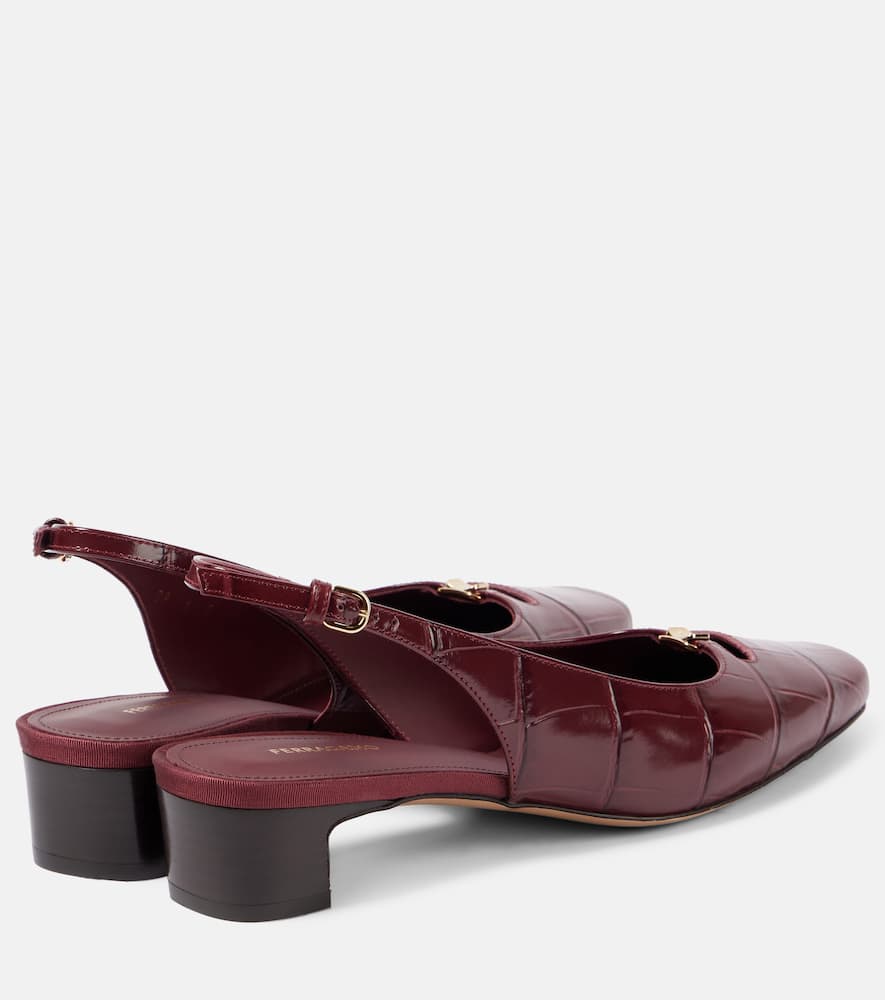 Ferragamo Croc-effect Leather Slingback Pumps In Burgundy