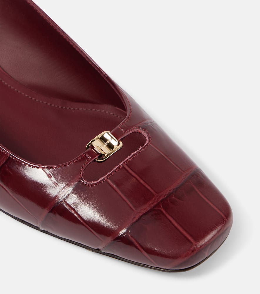 Ferragamo Croc-effect Leather Slingback Pumps In Burgundy