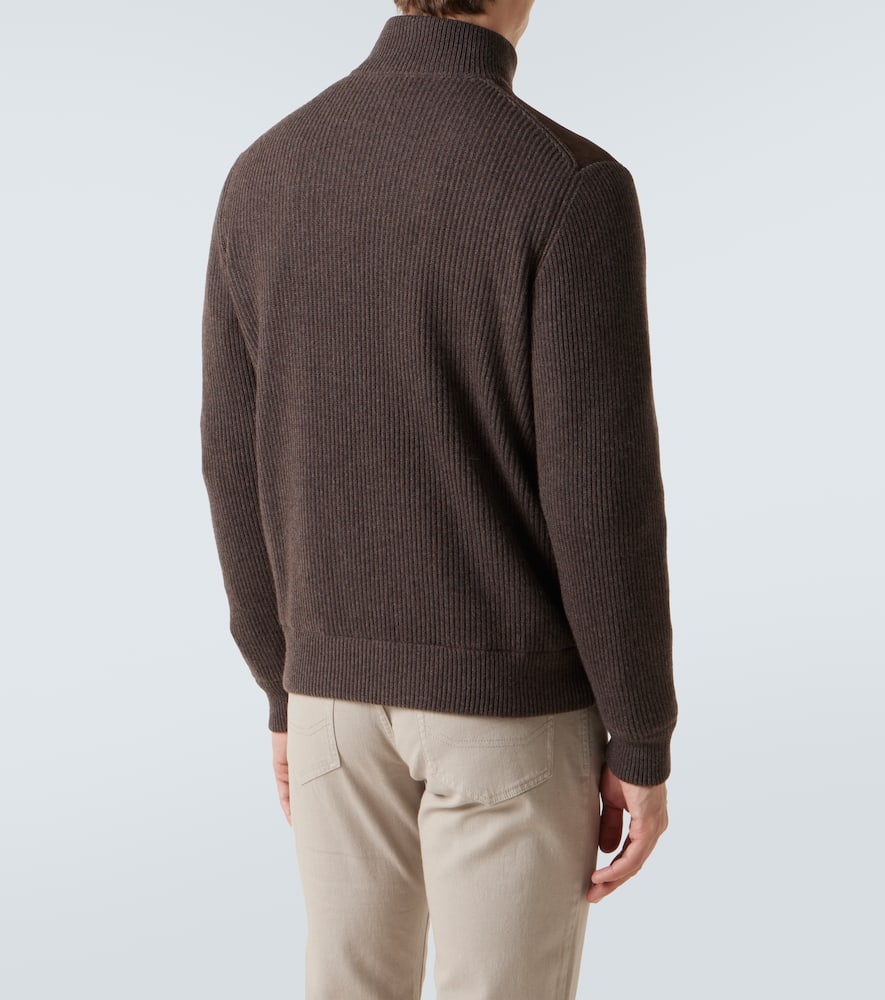 Brunello Cucinelli Bomber Jacket In Leather And Cashmere In Brown