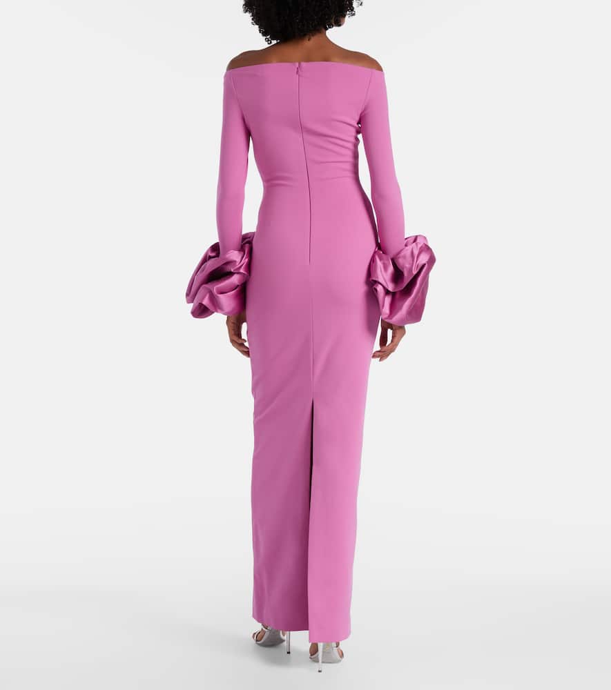 Solace London Talia Pink Long Dress With Bare Shoulders And Sleeves With Ruffles In Twill Woman In Pink