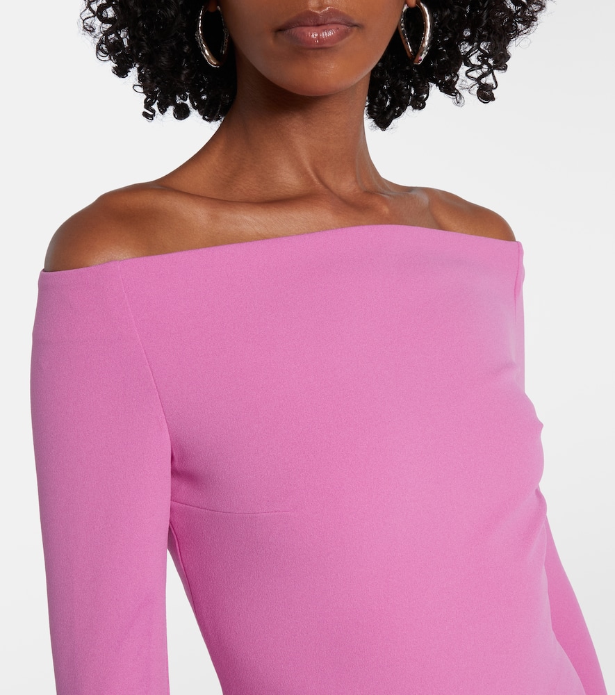 Solace London Talia Pink Long Dress With Bare Shoulders And Sleeves With Ruffles In Twill Woman In Pink