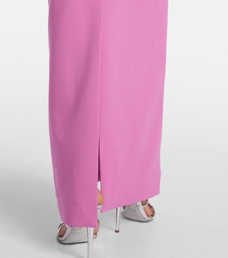 Solace London Talia Pink Long Dress With Bare Shoulders And Sleeves With Ruffles In Twill Woman In Pink