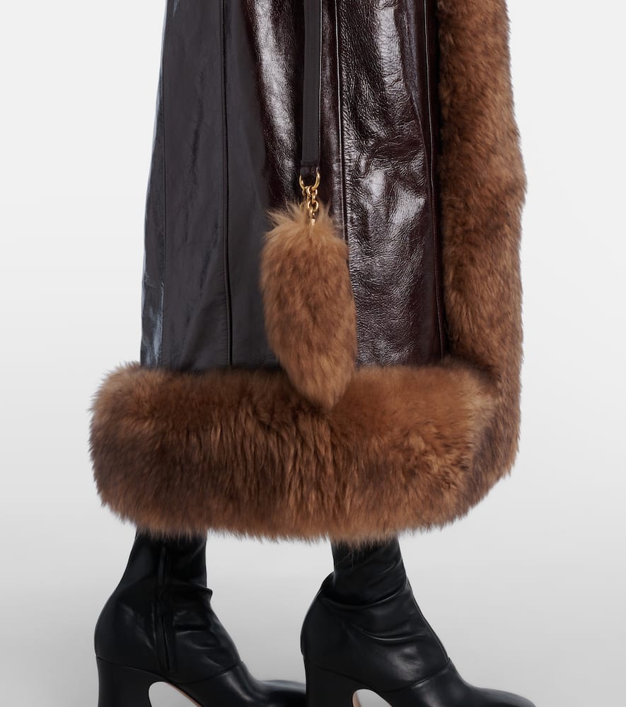 Chloé Lamb Shearling-trim Shiny Leather Long Coat In Brown