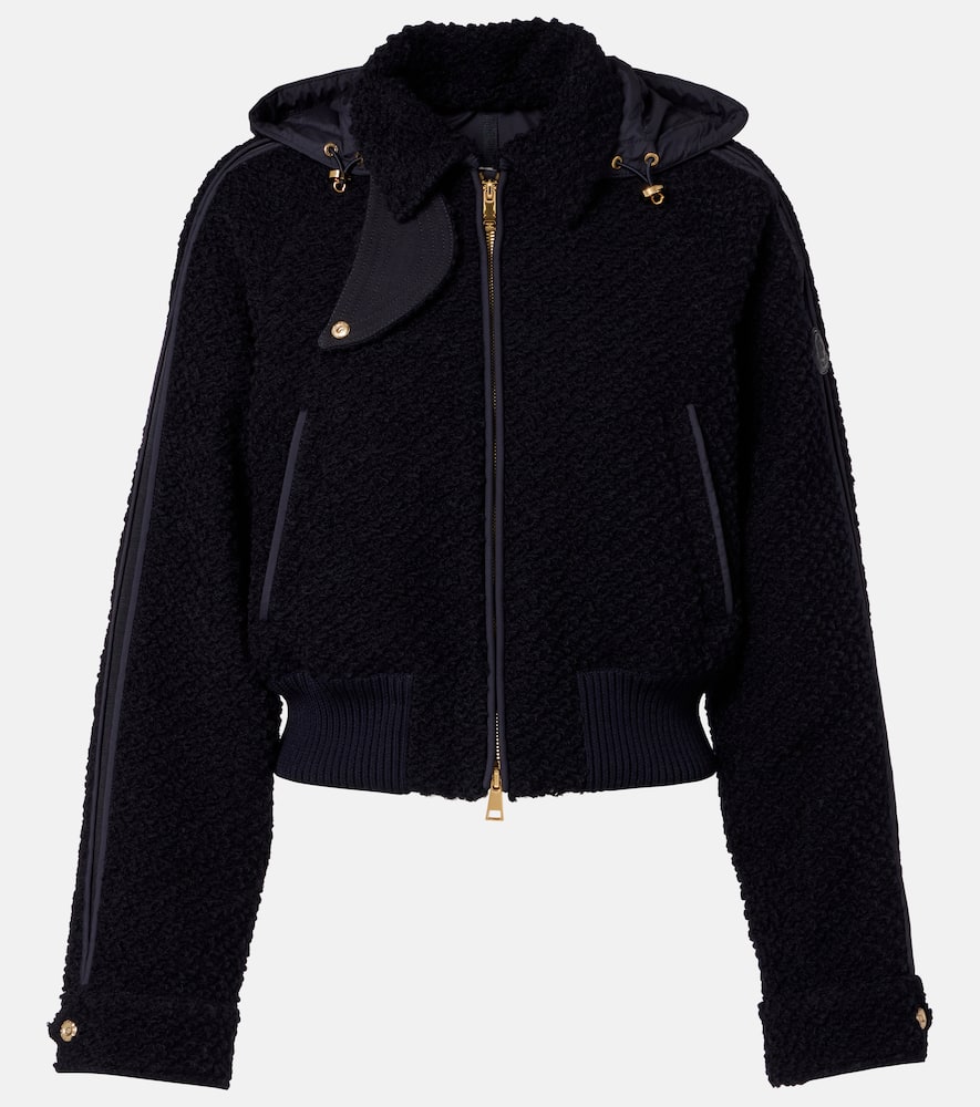 Moncler Juvigny Hooded Tweed Bomber Jacket In Blue