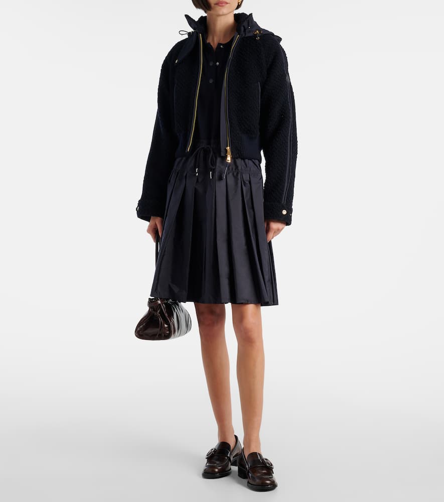 Moncler Juvigny Hooded Tweed Bomber Jacket In Blue