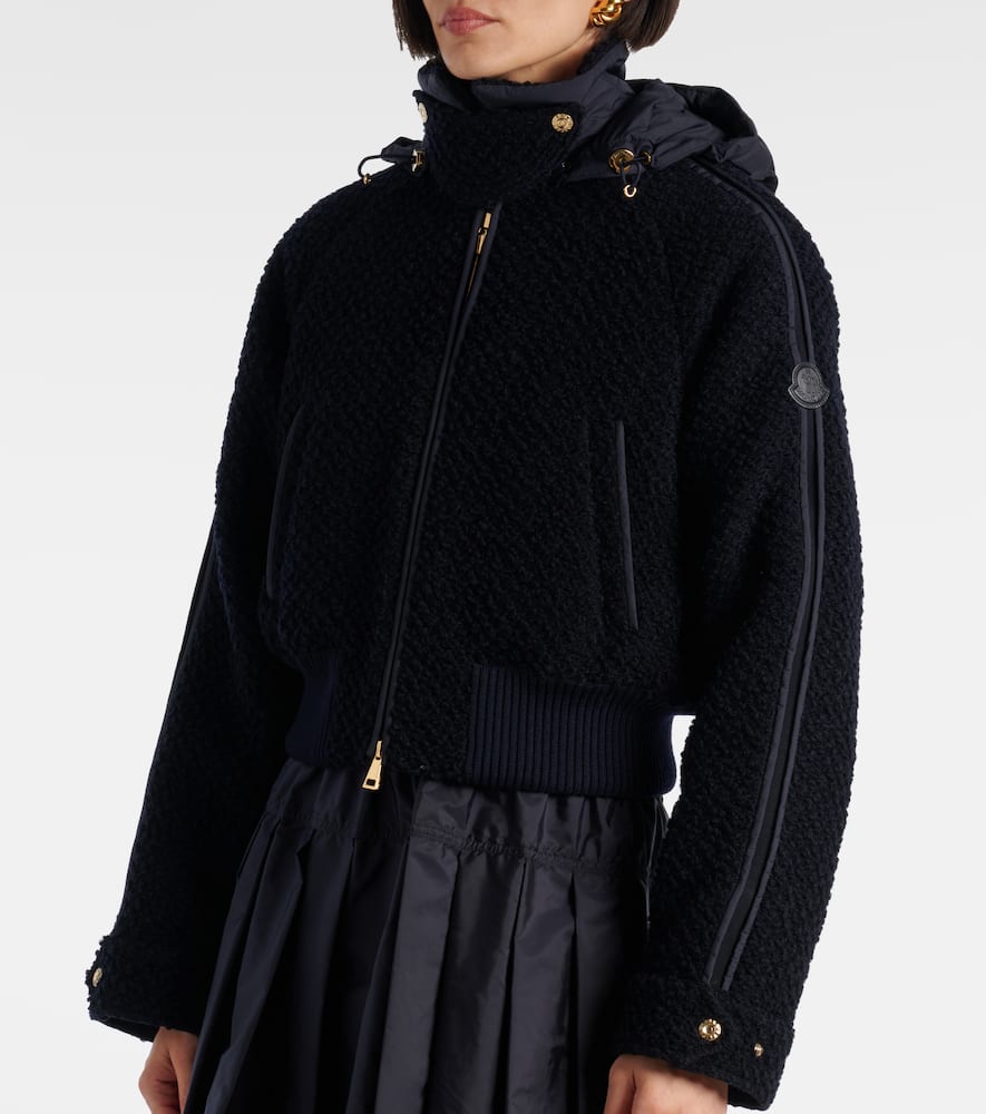 Moncler Juvigny Hooded Tweed Bomber Jacket In Blue