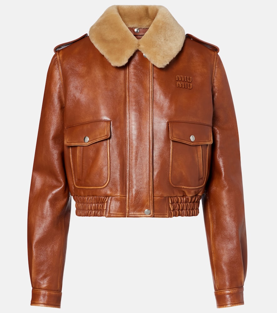 Shearling-trimmed leather jacket