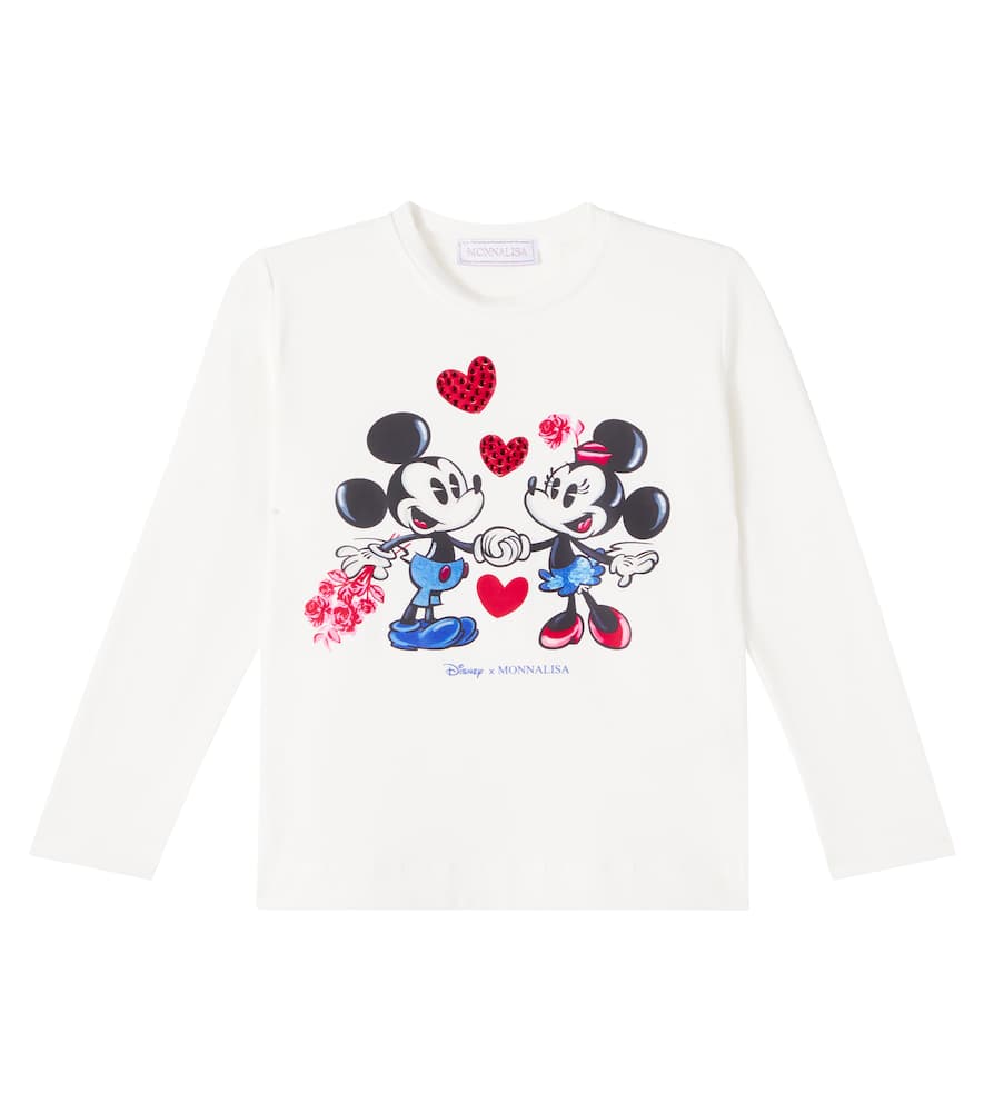 Monnalisa X Disney Embellished Cotton-blend T-shirt In White