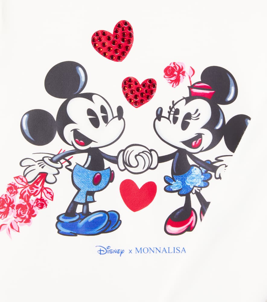 Monnalisa X Disney Embellished Cotton-blend T-shirt In White