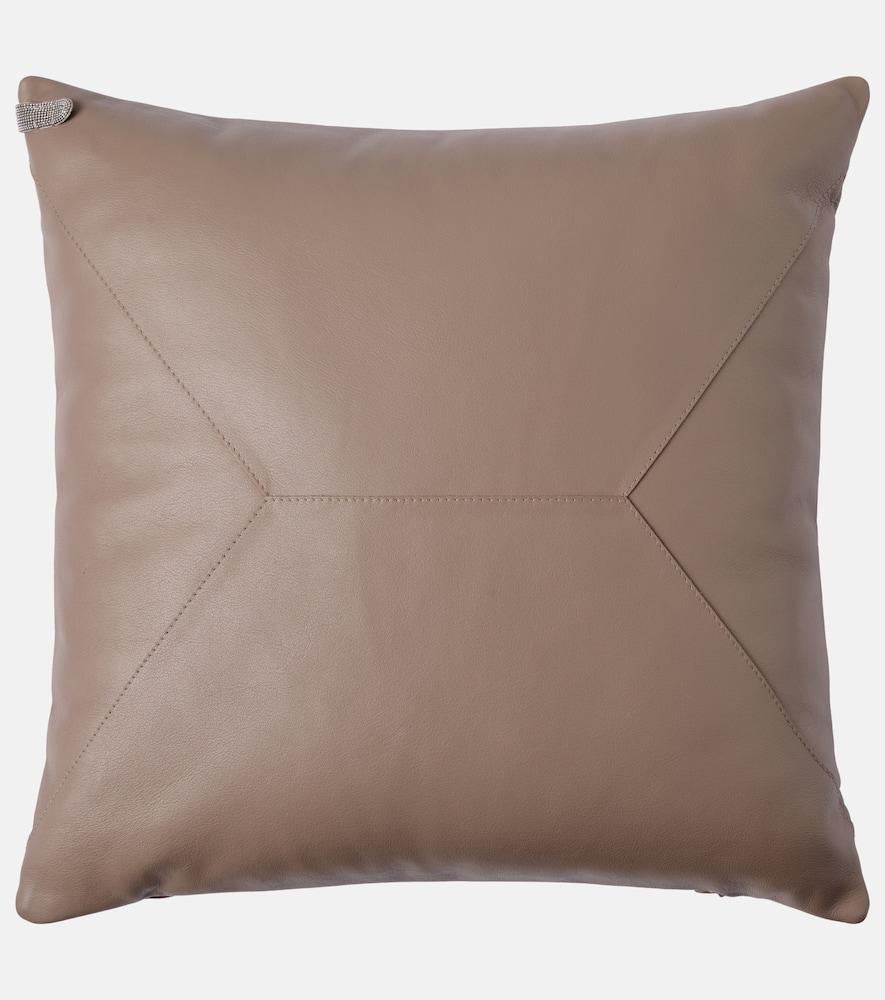 Brunello Cucinelli Monili Leather Cushion In Sand
