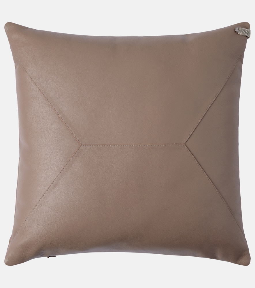 Brunello Cucinelli Monili Leather Cushion In Sand
