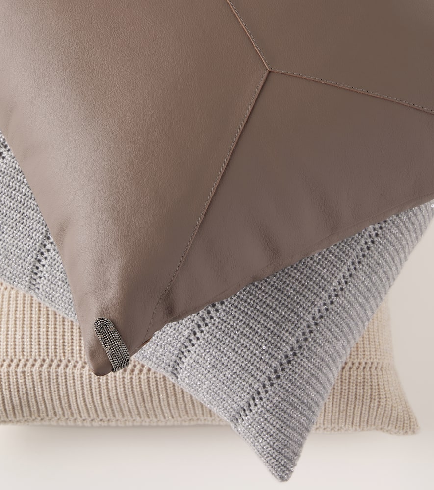Brunello Cucinelli Monili Leather Cushion In Sand