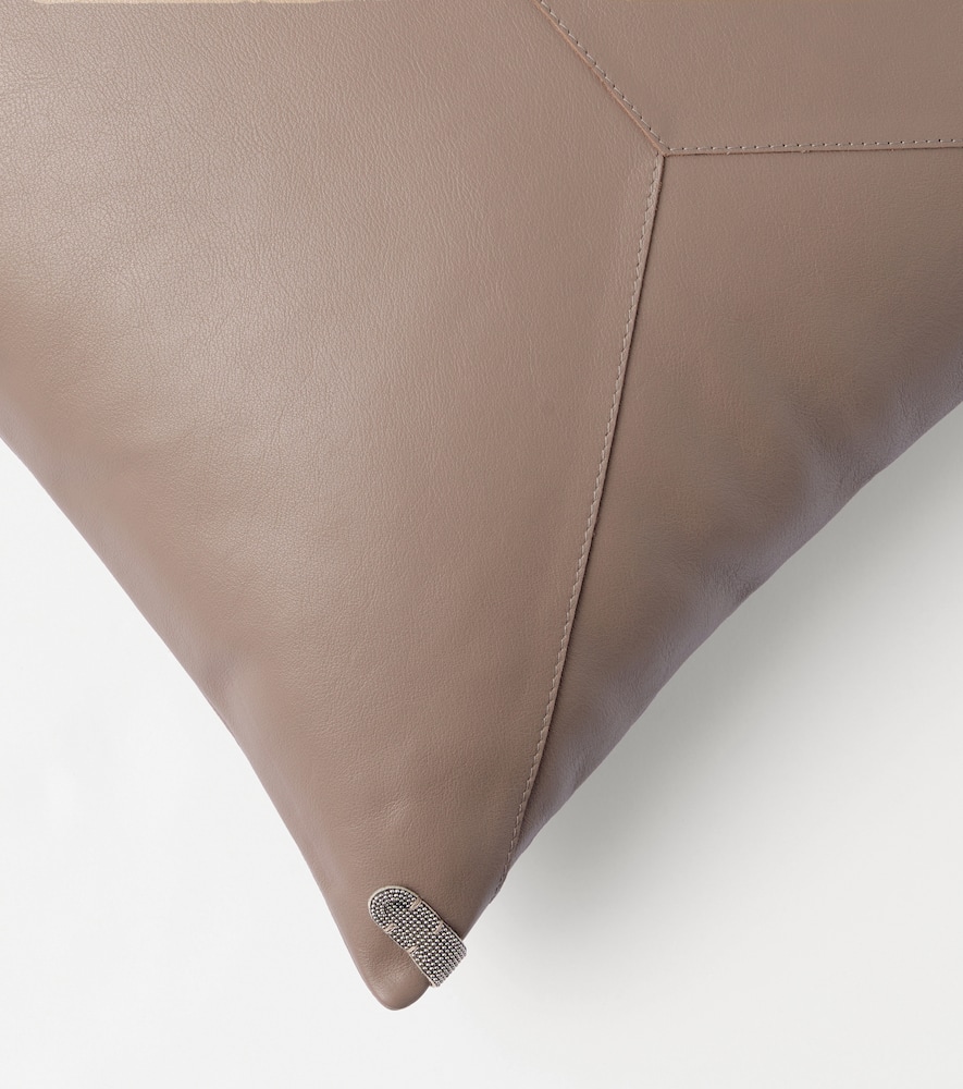 Brunello Cucinelli Monili Leather Cushion In Sand