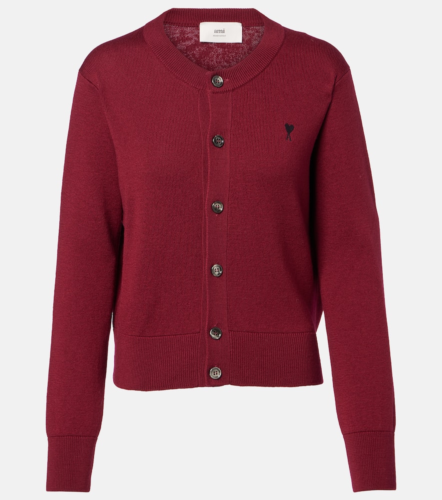 Ami Alexandre Mattiussi Ami De Caur Wool Cardigan In Burgundy