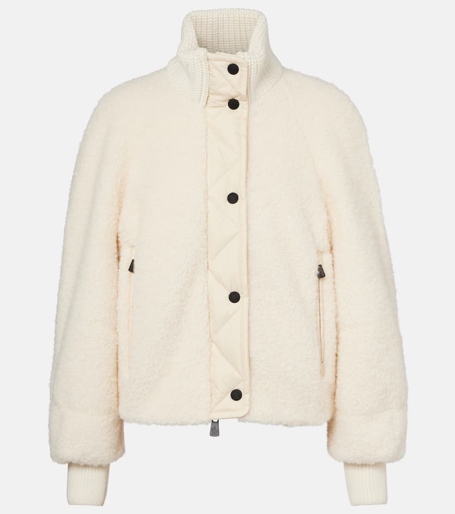 Moncler Ayles Short Down Jacket In Teddy And Wool Jackets White In White
